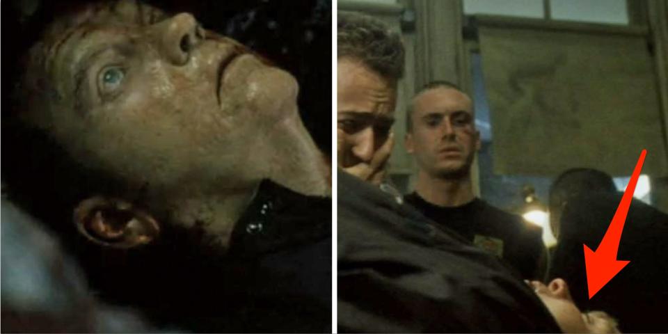 Bob's eyes open and closed in "Fight Club" (1999).