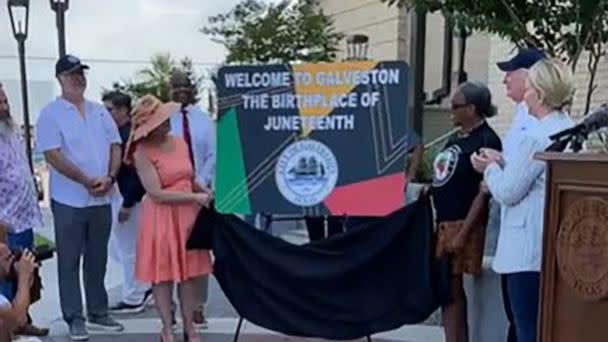 PHOTO: The City of Galveston unveiled a new welcome sign June 16, 2023 that will greet visitors to the island reading 'Welcome to Galveston – Birthplace of Juneteenth.' (City of Galveston, Texas/Government/Facebook)