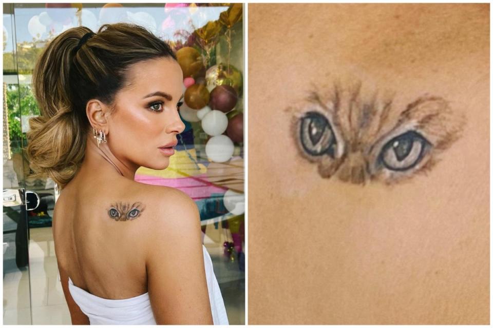 Kate Beckinsdale has debuted a new tattoo of her late cat Clive on her shoulder  (@katebeckinsale)