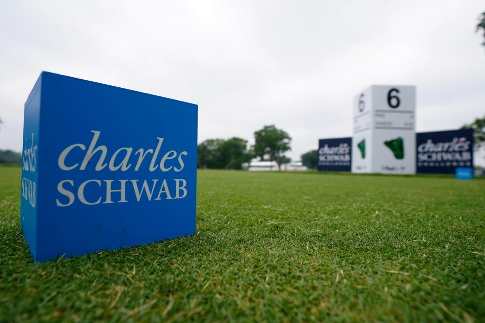 A tee box marker is shown on the sixth hole during practice prior to the 2024 Charles Schwab Challenge at Colonial Country Club. (Photo: Sam Hodde/Getty Images)