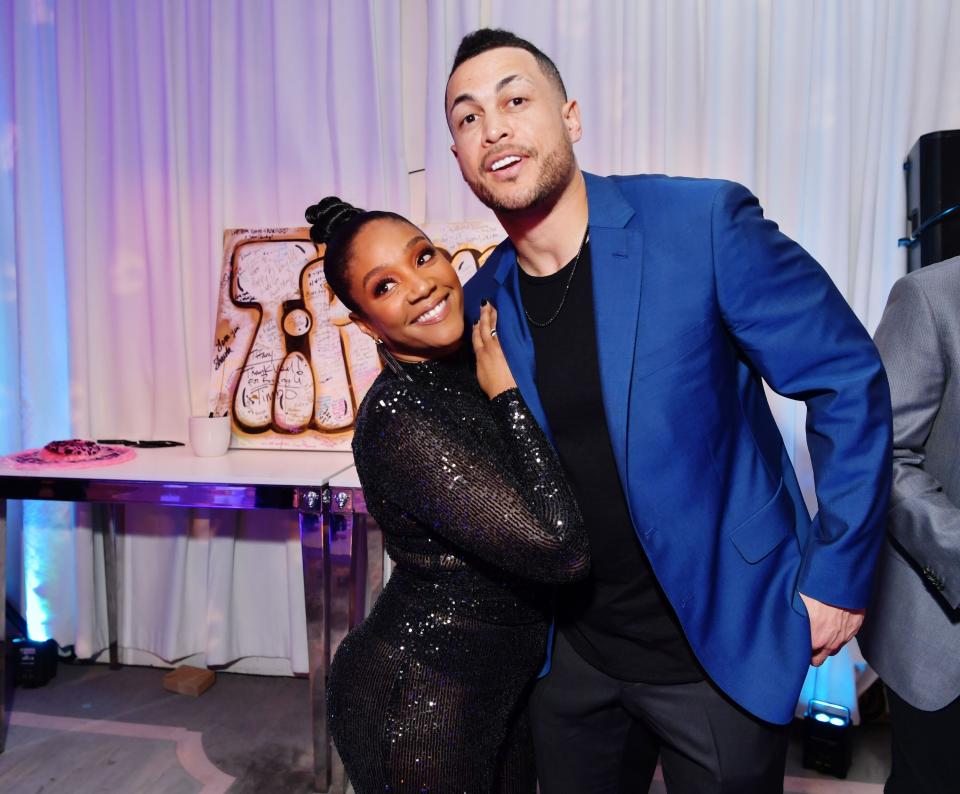 L-R) Tiffany Haddish and Giancarlo Stanton attends Tiffany Haddish: Black Mitzvah at SLS Hotel on December 03, 2019 in Beverly Hills, California.&nbsp;