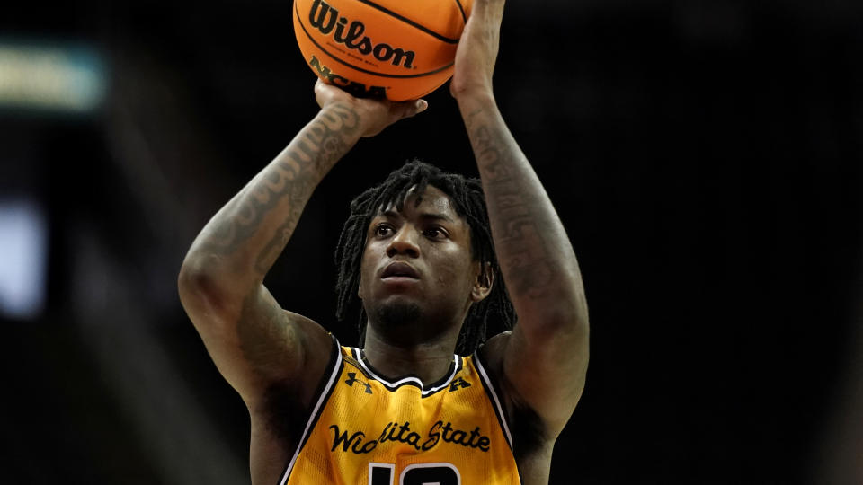 Wichita State guard Jaykwon Walton shoots during the first half of an NCAA college basketball game against San Francisco in the Hall of Fame Classic, Tuesday, Nov. 22, 2022, in Kansas City, Mo. (AP Photo/Charlie Riedel)