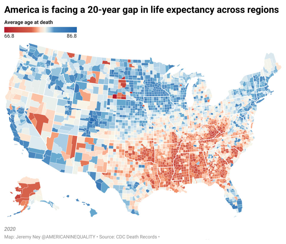 America is facing 20 year gap in life expectancy across the country<span class="copyright">Credit to Jeremy Ney @ AmericanInequality</span>