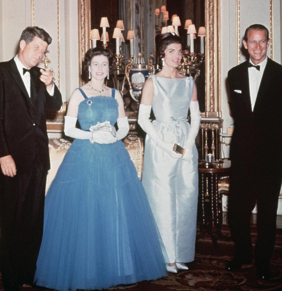 President John F. Kennedy and First Lady Jackie Kennedy pay a visit to the royal family in England. (L-R): John F. Kennedy; Queen Elizabeth II; Jackie Kennedy, and Prince Philip.