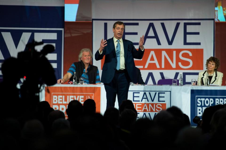 Nigel Farage speaks at a 'Leave Means Leave Rally' in central London (EPA)