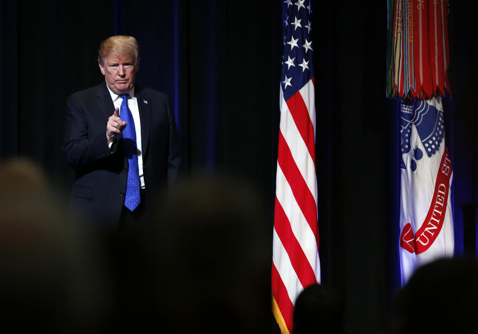 President Donald J. Trump participates in a Missile Defense Review announcement at the Pentagon, in Arlington, VA, 1-17-19. Image: Getty