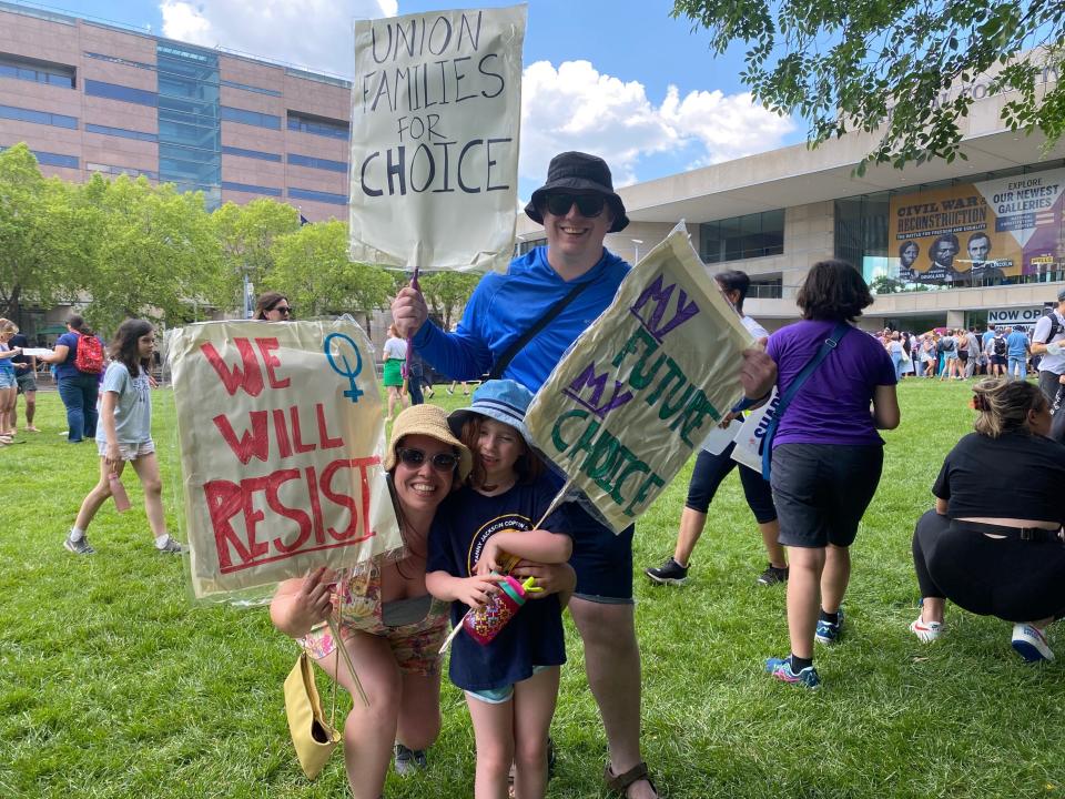 Nina Morris and her family protest the Supreme Court Roe v. Wade decision at a rally in Philadelphia on Saturday, June 25, 2022