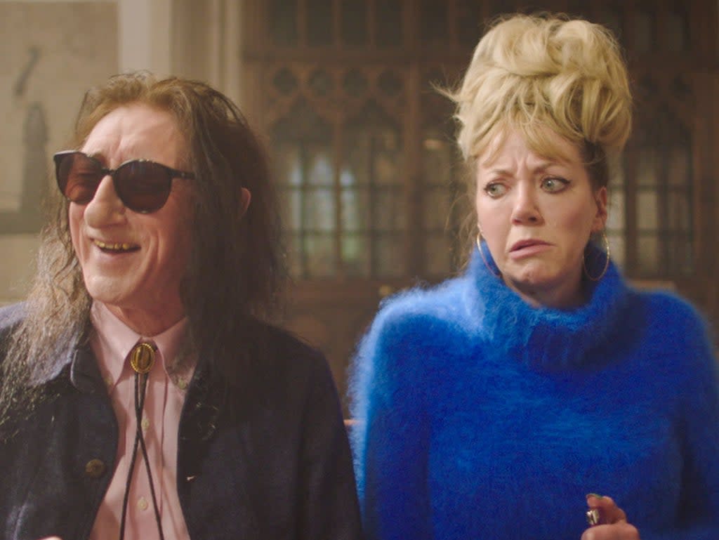 Diane Morgan and The Ghost of Christmas Yet, played by poet John Cooper Clarke (BBC/Richard Harrison)