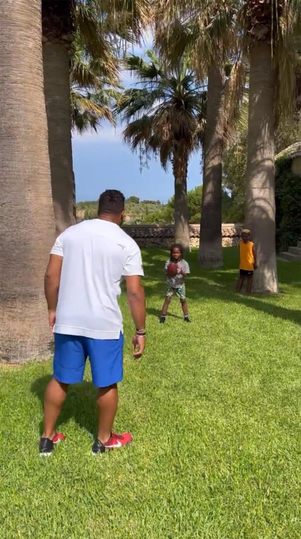 Russell Wilson Runs Football Drill with Son Future and Friend: ‘Young Legends’