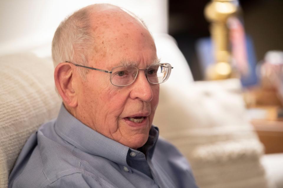 Dr. Gene Regen talks about his service as a Naval orthopedic surgeon from 1960 to 1962. He was pictured at his home at Blakeford Senior Life center in Nashville, Tenn., Wednesday, Nov. 1, 2023.