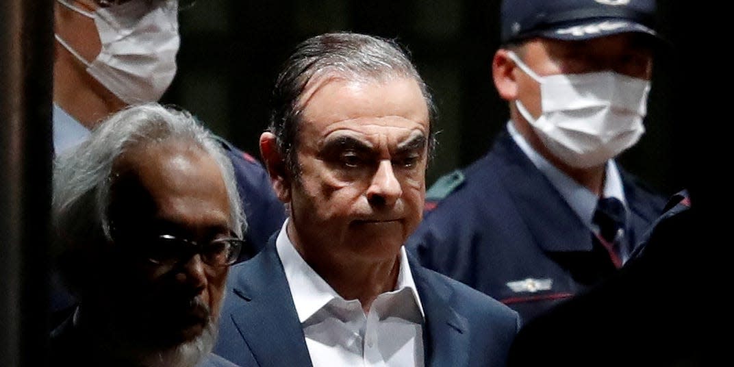 FILE PHOTO: Former Nissan Motor chairman Carlos Ghosn leaves the Tokyo Detention House in Tokyo, Japan, April 25, 2019. REUTERS/Issei Kato