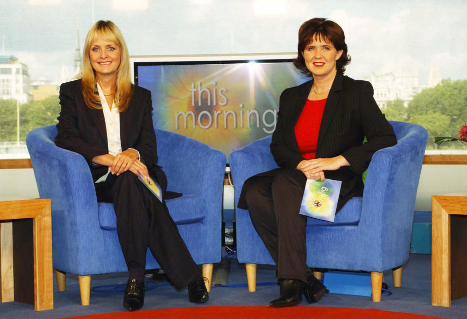 Former model Twiggy (L) and Coleen Nolan from the pop group, The Nolan Sisters, present the ITV morning show 'This Morning' for the first time. The pair have taken over from Richard Madeley and Judy Finnigan, who quit the show at the end of the last series.  * for a lucrative deal with Channel 4. They will present the show on a rotation basis with John Leslie and Fern Britton.   * 3/9/01 of Former model Twiggy presents the ITV morning show 'This Morning'. It has been confirmed Twiggy has left the show after just one month. She was one of the four replacements drafted in to replace Richard Madeley and Judy Finnigan but it was felt she was not suited to a two-hour live show. Programme bosses at  Granada will honour her contract which was due to run until December.   08/03/02/ Former model Twiggy and Coleen Nolan (right) from the pop group, The Nolan Sisters, presenting the ITV morning show 'This Morning' for the first time.  Presenter Coleen Nolan is to take a reduced role on ITV1's This Morning after stepping down as one of the main hosts, show chiefs said. The former chart star has been fronting the show one day a week since its relaunch in September after the departure of Richard Madeley and Judy Finnigan, but journalist Jane Moore has now taken over her Friday appearances, alongside regular presenter John Leslie.   (Photo by Yui Mok - PA Images/PA Images via Getty Images)