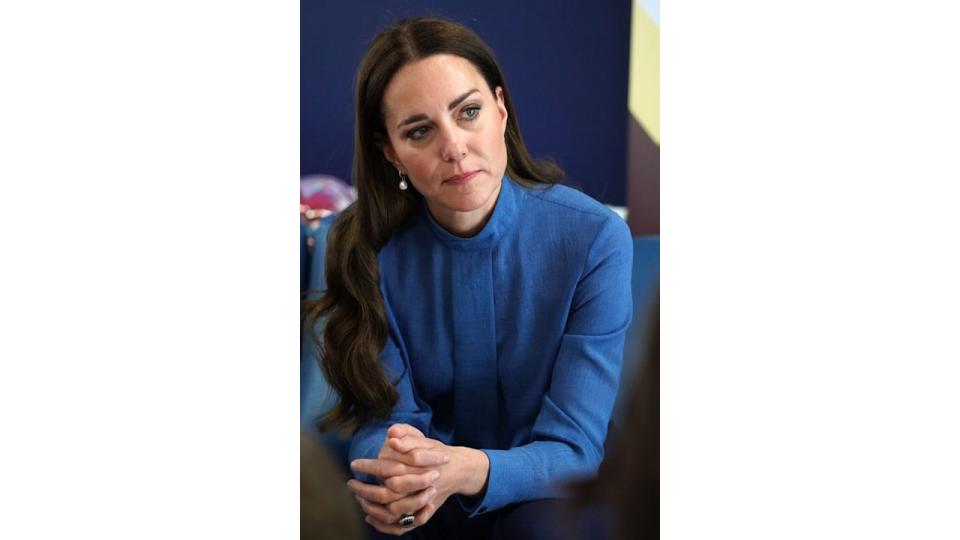 Catherine, Duchess of Cambridge during a visit to the Wheatley Group in Glasgow, to hear about the challenges of homelessness in Scotland, on May 11, 2022 in Glasgow, Scotland