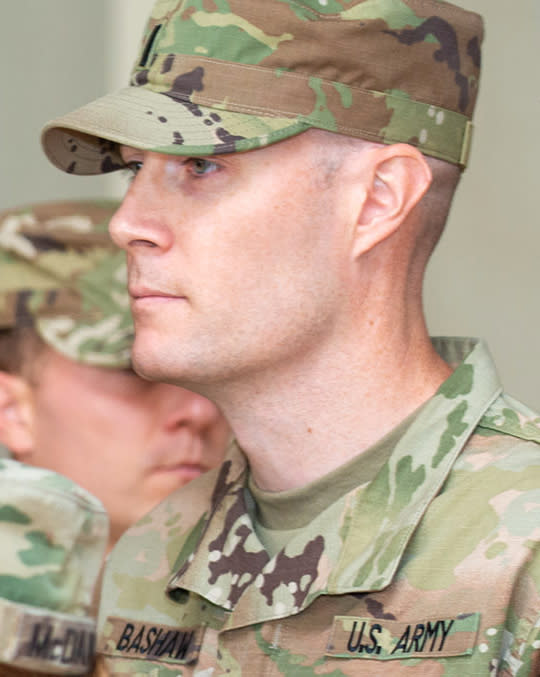 Image: 1st Lt. Mark Bashaw at his command relinquishment ceremony at Aberdeen Proving Ground, Md., on on July 9, 2021. (Graham Snodgrass / Army Public Health Center)