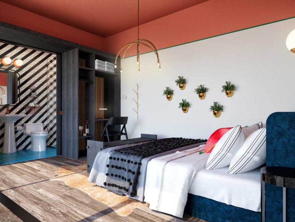 This architectural design photo shows the Bold suite, one of four shipping container suites that will be at the Tiny Urban Escapes boutique hotel in Haughville.