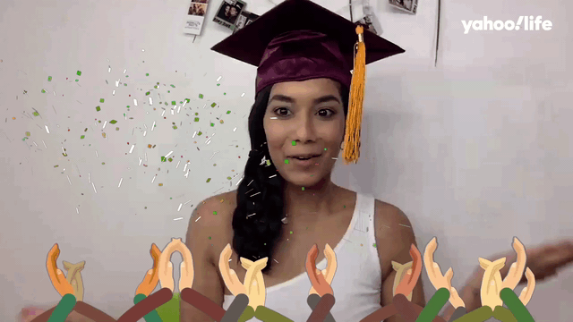 Congrats Class of 2020! Here's an easy graduation hairstyle for your virtual at-home ceremony. (GIF: Yahoo Life)