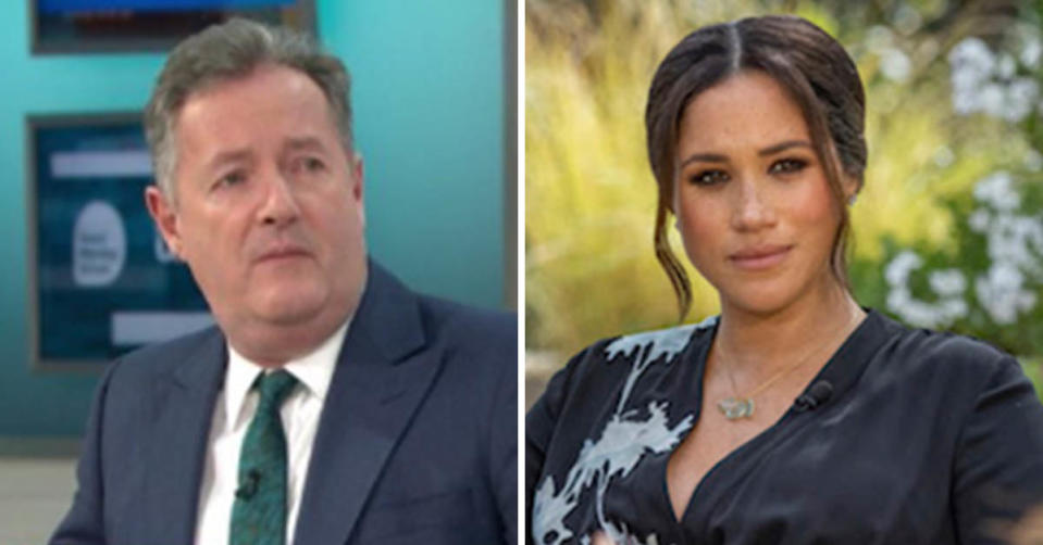 A side-by-side image of Piers Morgan and Meghan Markle. Photo: Good Morning Britain, CBS.