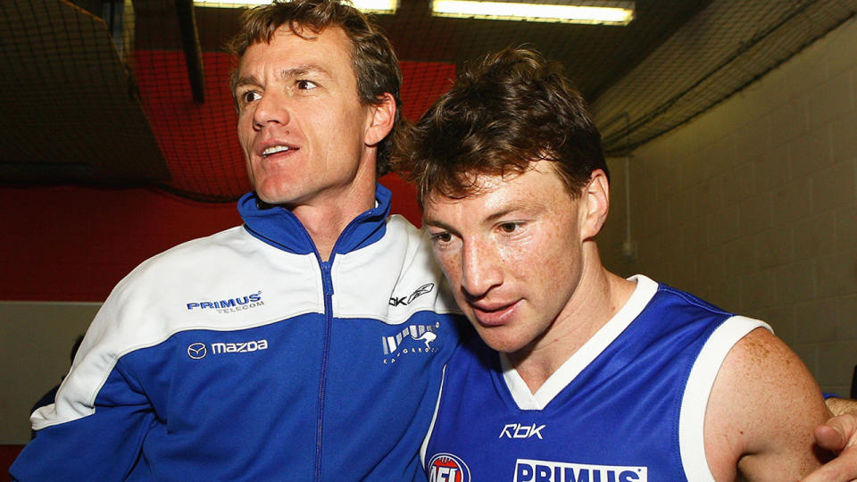 Dean Laidley and Brent Harvey, pictured here after a North Melbourne game in 2006.