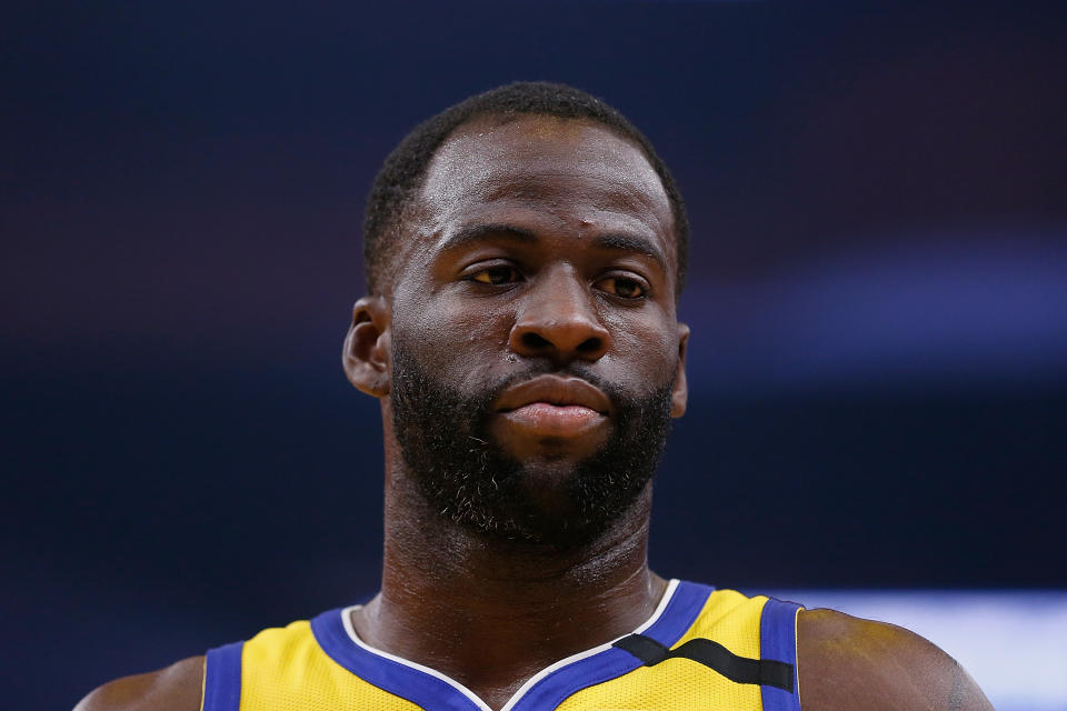 Draymond Green #23 of the Golden State Warriors looks on in the first half against the Golden State Warriors at Chase Center on January 04, 2020 in San Francisco, California. 
