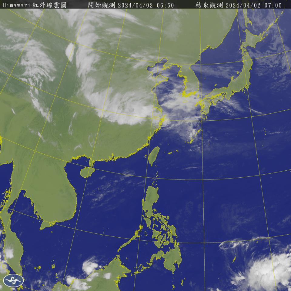 各地以多雲到晴的天氣為主，僅東南部地區及恆春半島有零星短暫陣雨。（圖：氣象署網站）