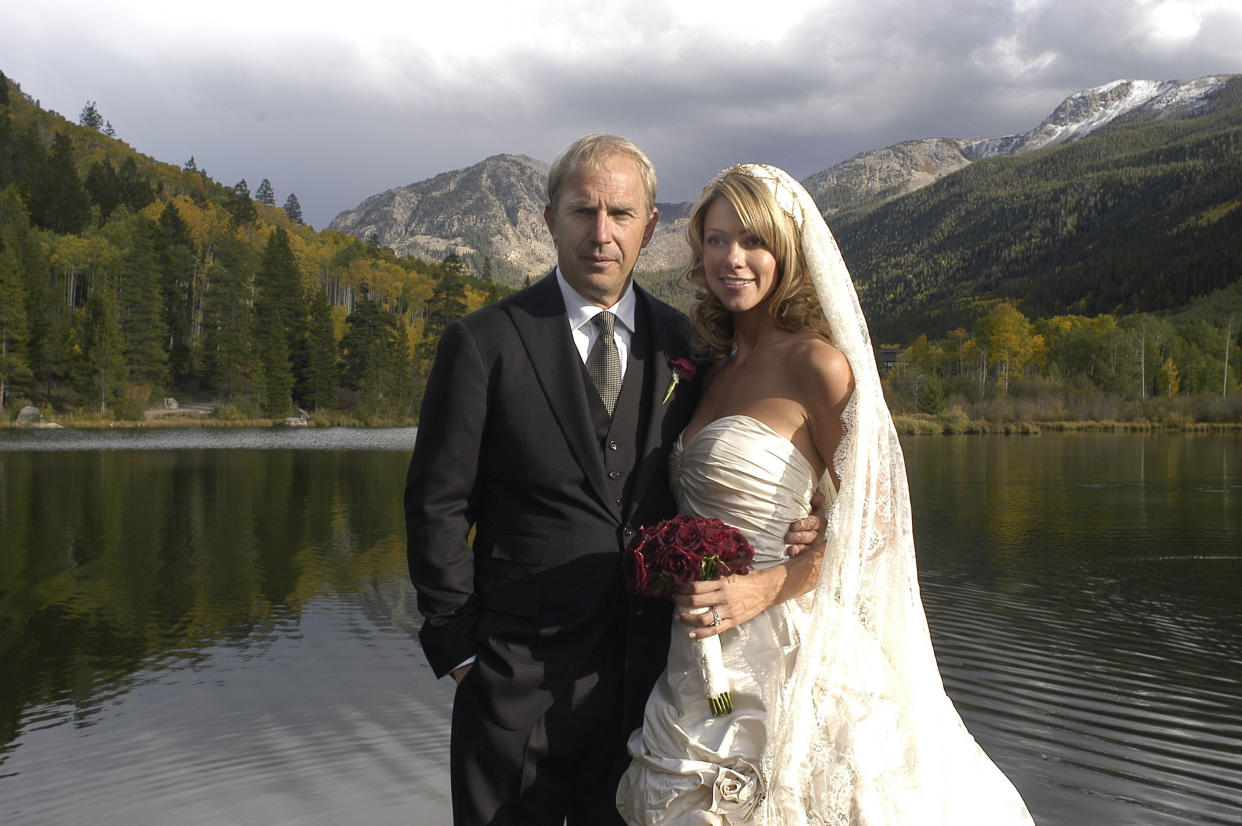 Kevin Costner married his girlfriend of 5 years, Christine Baumgartner at their Aspen, Colorado ranch on September 25, 2004 during the Kevin Costner and Christine Baumgartner Wedding Photos in Aspen, CO. (Photo by WireImage House/WireImage)