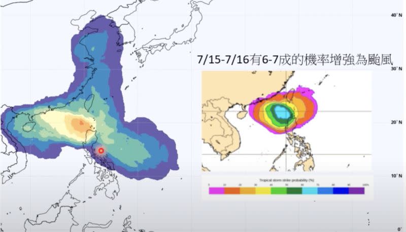 ▲氣象專家賈新興表示，本週末（7月15至7月16日），菲律賓東方海面上有颱風生成的機率大約有60％至70％。（圖／賈新興YouTube）
