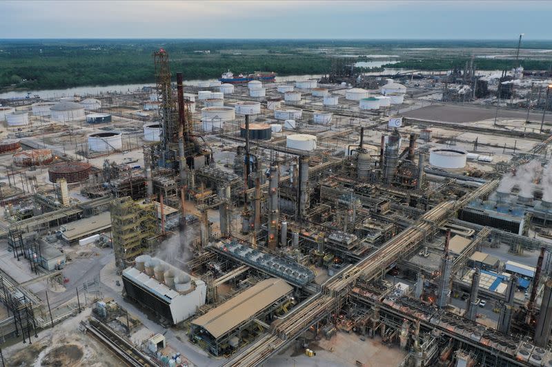 An aerial view of Exxon Mobil’s Beaumont oil refinery, in Beaumont, Texas