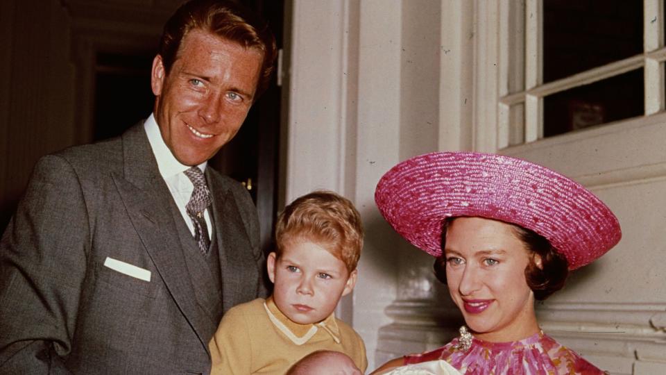 1964: Princess Margaret (1930 - 2002) with Lord Snowdon and Viscount Linley at Kensington Palace shortly after the birth of her daughter, Lady Sarah Armstrong-Jones