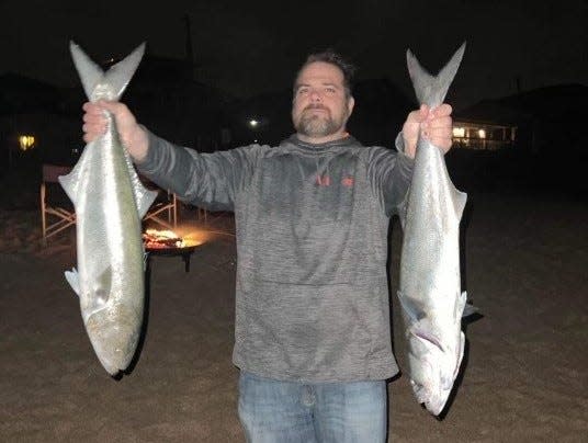 Gary Sams, of Kentucky, went shark fishing with NSB Shark Hunters and landed a pair of large bluefish instead.