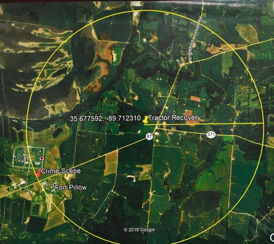 TBI showed this map of the search area as they held a press conference about Curtis Ray Watson, an inmate who escaped from the West Tennessee State Penitentiary.

Watson is listed by TBI as a person of interest in the homicde of a Tennessee Department of Correction employee on Wednesday. TBI considers him extremely dangerous. Thursday, Aug. 8, 2019, in Nashville, Tenn. 