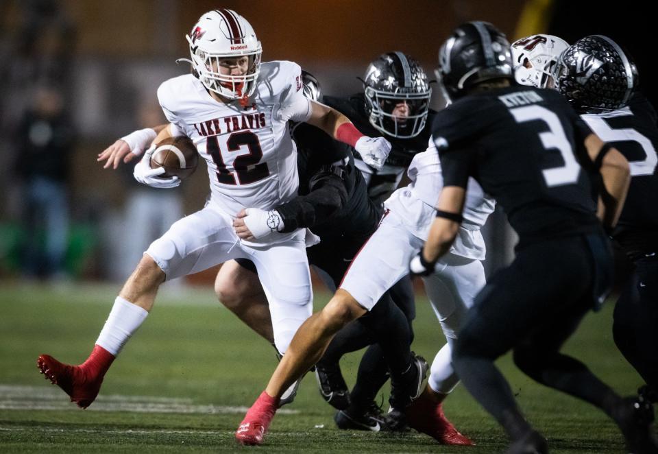 Lake Travis wide receiver Kadyn Leon was the offensive hero for the Cavaliers in a 13-10 victory over Vandegrift, catching 12 passes for 172 yards and the team's lone touchdown.