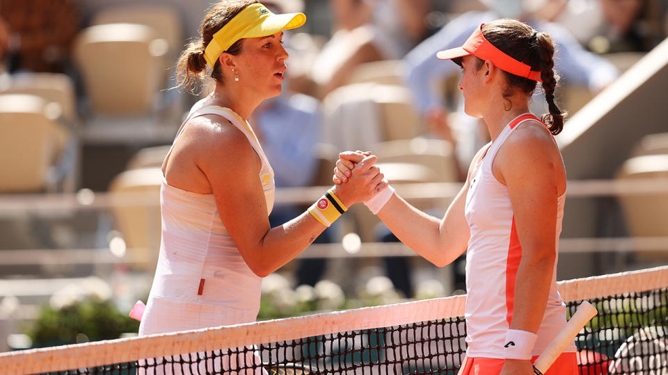 Tamara Zidansek and Anastasia Pavlyuchenkova, pictured here after their French Open semi-final.