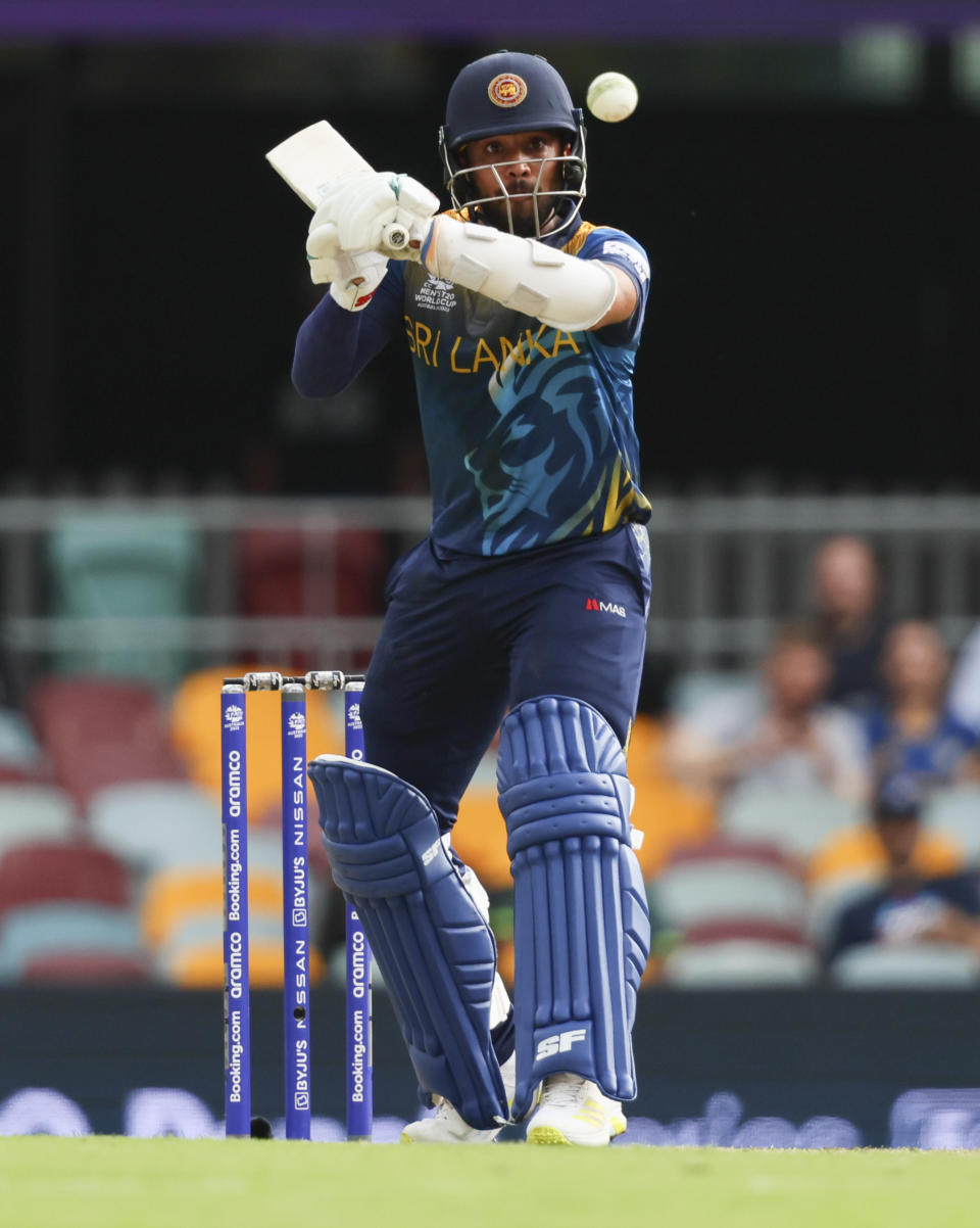 Sri Lanka's Kusal Mendis bats during the T20 World Cup cricket match between Afghanistan and Sri Lanka, in Brisbane, Australia, Tuesday, Nov. 1, 2022. (AP Photo/Tertius Pickard)