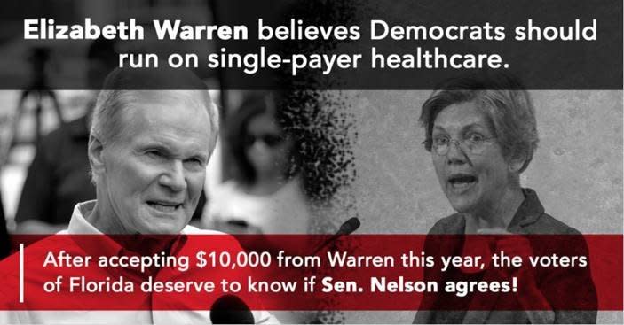 The Republican National Committee intends to make Sen. Bill Nelson (D-Fla.) pay a price for his colleagues' support of single payer. (Photo: Republican National Committee)