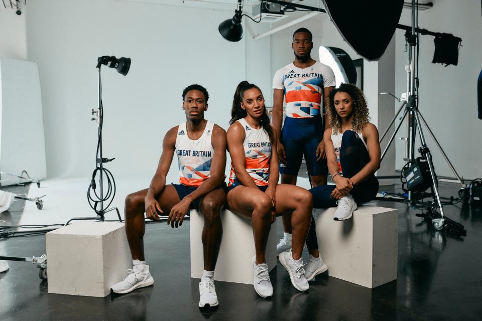 <p>Ojie Edoburun, Ashleigh Nelson, Nethaneel Mitchell and Laviai Nielsen in the new kit</p> ( )