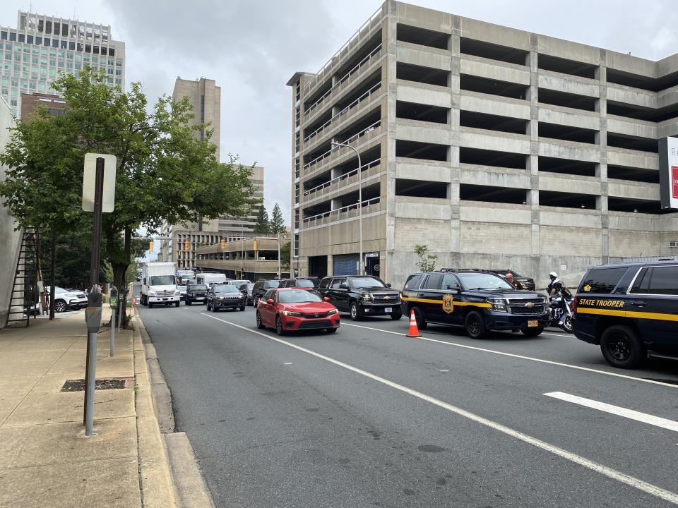 Vice President Kamala Harris' visit to President Joe Biden's campaign headquarters, which are already being transformed into hers, has traffic snarled in downtown Wilmington.