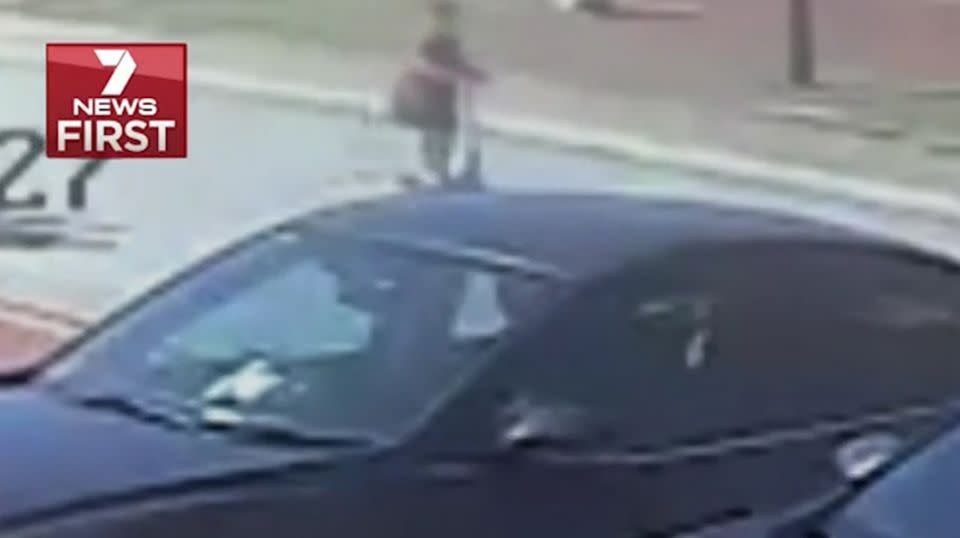 The four-year-old boy was seen happily riding his scooter but just minutes later he was on the ground. Source: 7 News