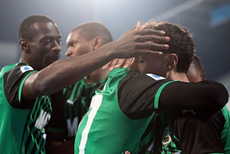 Sassuolo celebrate during the 3-3 draw.