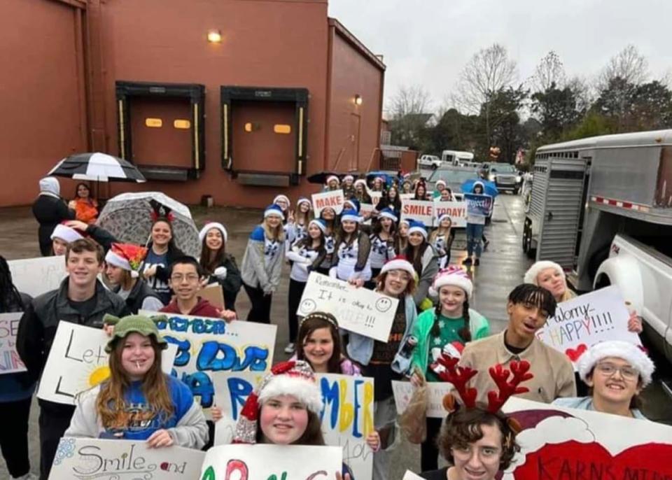 Karns Middle School students are all smiles in this snapshot from the Karns Fair Facebook page. The kids won a new category, “Battle of the Schools,” at the Karns Christmas Parade Saturday, Dec. 3, 2022.