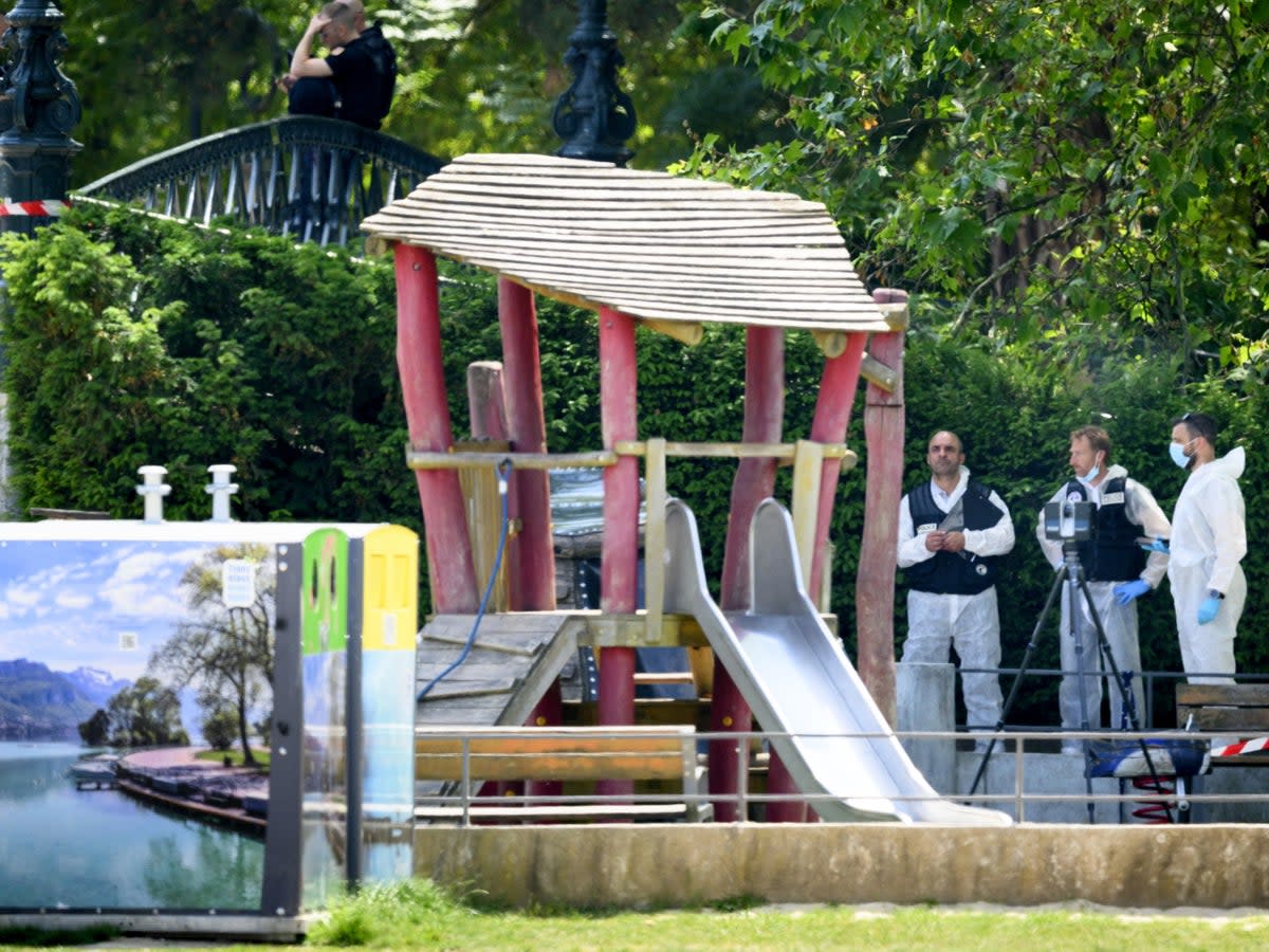 Security forces gather in the playground (AP)