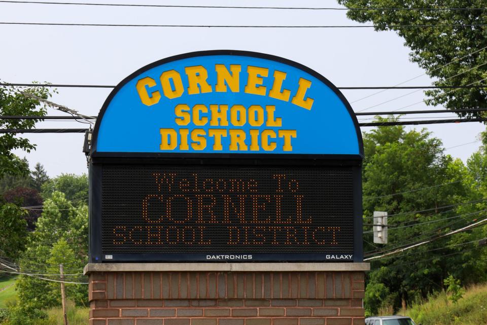 A sign for Cornell School District in Coraopolis.