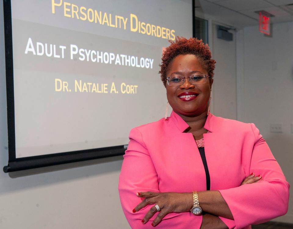 Milford resident Natalie Cort, Ph. D., William James College Associate Professor, Clinical Psychology Dept., and co-director of the Center for Mutlicultural and Global Mental Health, recently received an award for being the best psychology professor in the state, here in the classroom at the Newton campus.