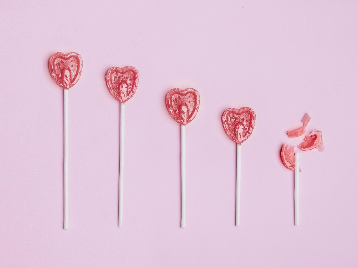 Lollipops in shape of a heart broken.