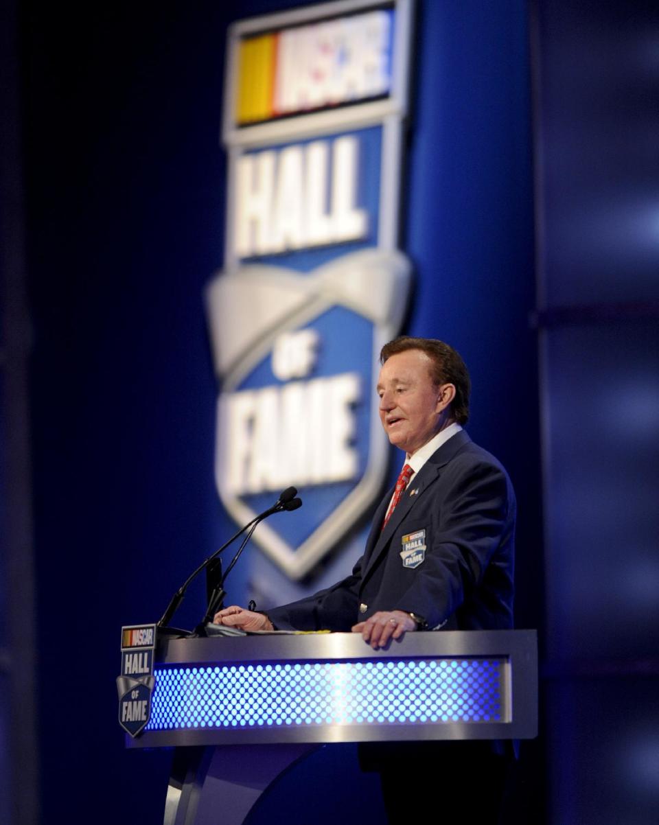 NASCAR Hall of Fame inductee Richard Childress talks about his life as a NASCAR driver and owner, during the NASCAR Hall of Fame induction ceremony in Charlotte, N.C., Friday, Jan. 20, 2017. (AP Photo/Mike McCarn)