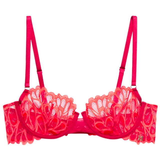 Savage Not Sorry Lightly Lined Lace Balconette Bra in Orange