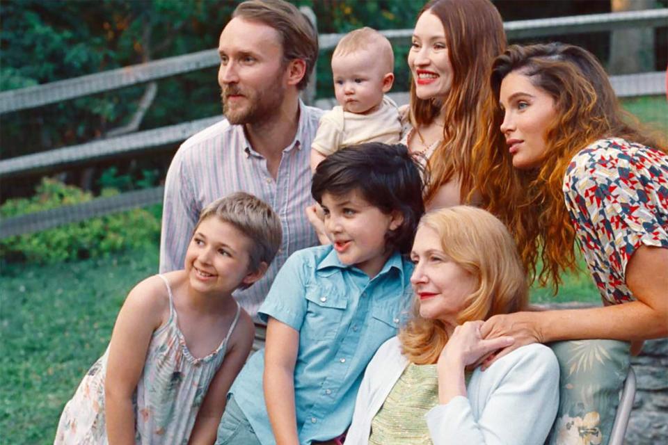 MONICA, adults, top, from left: Joshua Close, Emily Browning, Trace Lysette, bottom from left: Ruby James Fraser, Graham Caldwell, Patricia Clarkson, 2022. © IFC Films / Courtesy Everett Collection