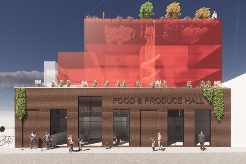 How the new food hall and apartment complex could look on Market Street, Hyde