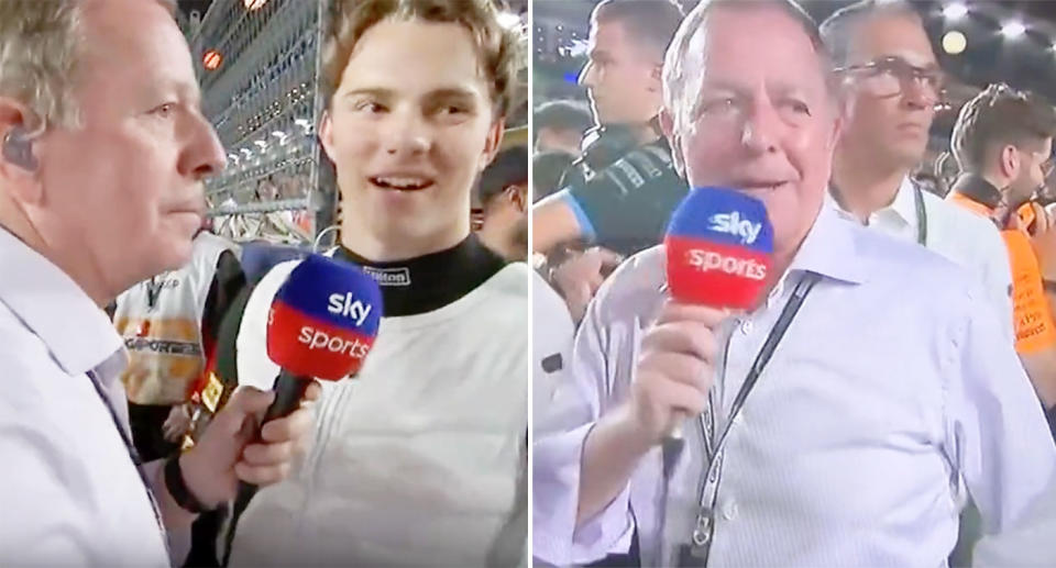 Seen here, Martin Brundle in a grid talk with Aussie F1 driver Oscar Piastri.
