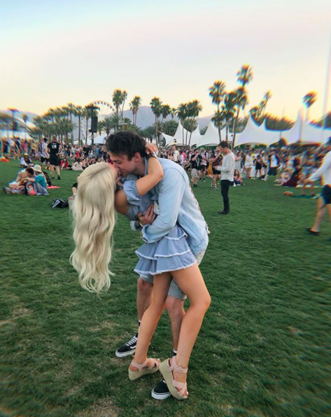 <p>The Disney Channel star reported that she “had my eyes closed for most of coachella.” The guy she’s making out with is boyfriend Thomas Doherty. (Photo: <a rel="nofollow noopener" href="https://www.instagram.com/p/Bhm2kxXAxJL/?hl=en&taken-by=dovecameron" target="_blank" data-ylk="slk:Dove Cameron via Instagram;elm:context_link;itc:0;sec:content-canvas" class="link ">Dove Cameron via Instagram</a>) </p>