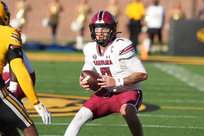 South Carolina quarterback Spencer Rattler is among the players who improved their stock during the pre-draft process. File Photo by Bill Greenblatt/UPI